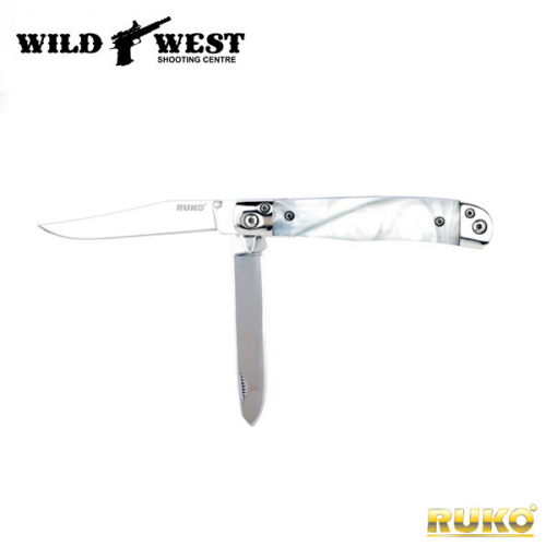 RUKO Knives #RUK0185WP Ball Bearing Pivot 2-Blade Folding Knife - White Mother of Pearl