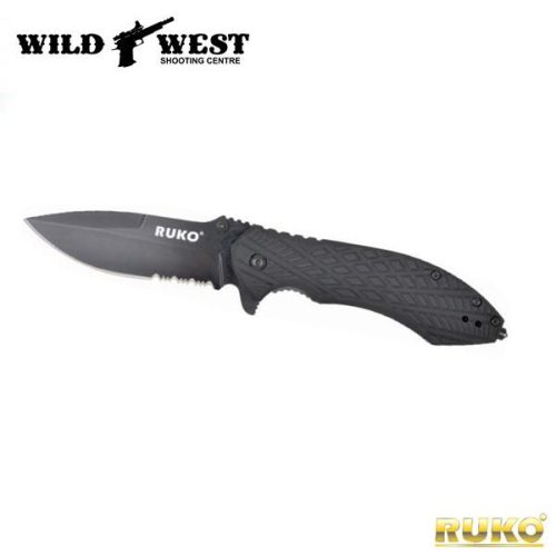 RUKO #RUK0182SBBK Ball Bearing Pivot Folding Serrated Knife 3.5"